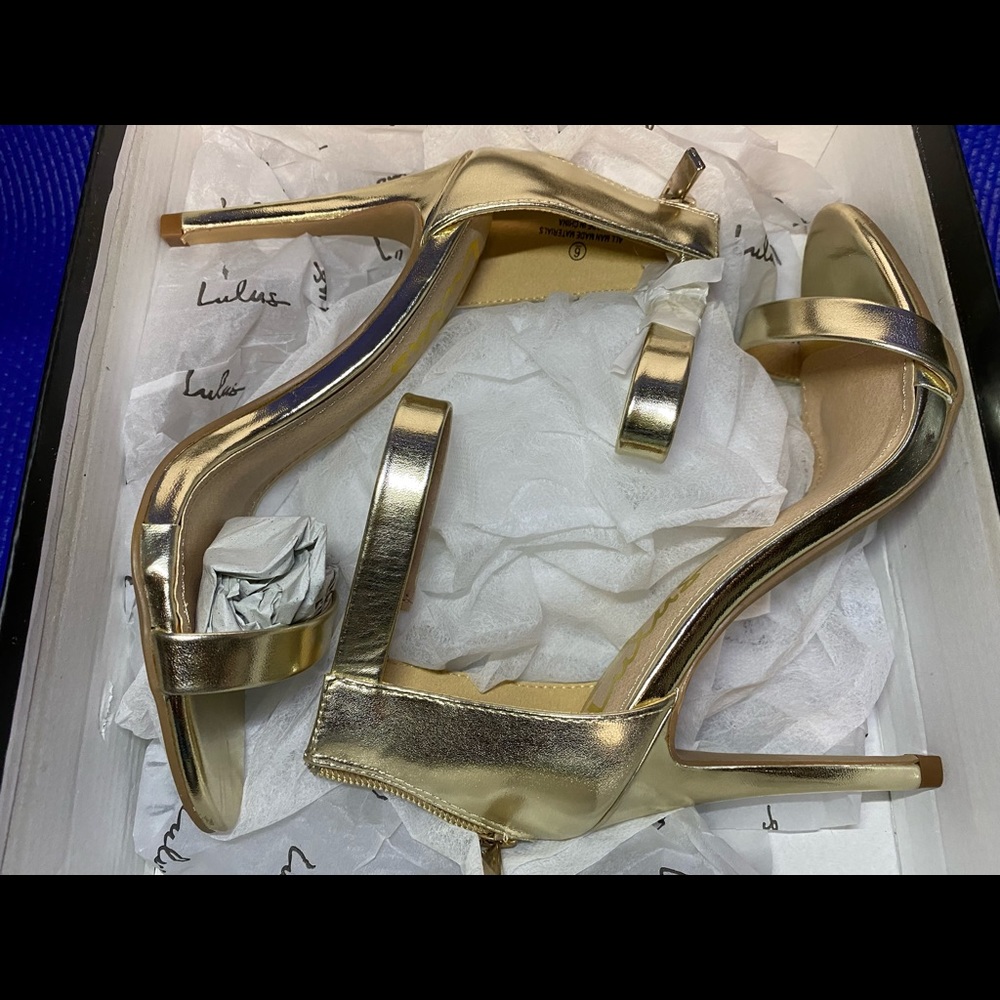 Lulu’s Gold Ankle Strap Heel “Search The Stars” (W)